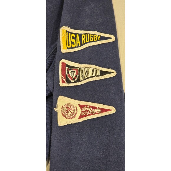 Vintage 90s Rugby USA Track Jacket Hoodie Letterman Varsity Patches Blue Men 3XL - Picture 6 of 16